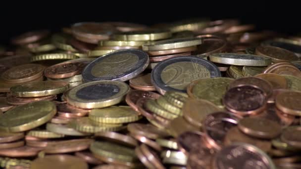 Mountain Different Euro Coins Used Turning Black Background — 비디오