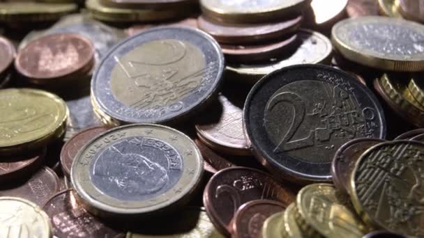 Monedas Del Euro Europeo Girando Dinero Efectivo — Vídeo de stock