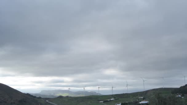 Wind Turbines Moving Cloudy Day — Stock Video