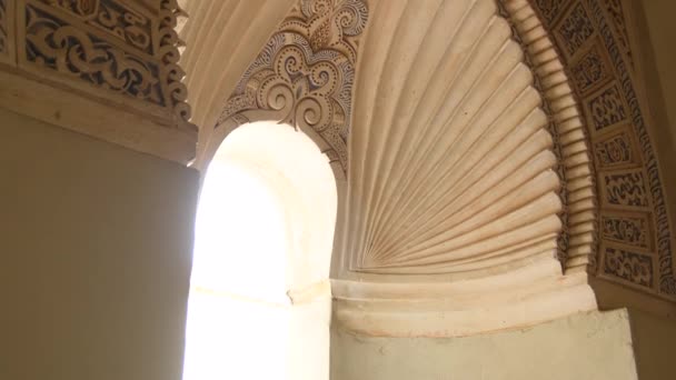 Nasrid Båge Det Inre Det Antika Palatset Alcazaba Malaga Spanien — Stockvideo