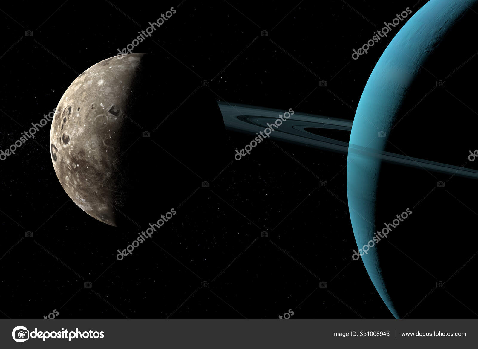 Oberon Moon Orbiting Uranus Outer Space Render Stock Photo by