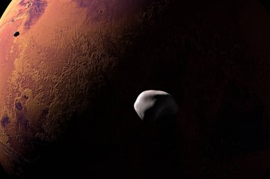 Phobos and Deimos, Mars I and Mars II, orbiting around Mars planet. 3d render clipart