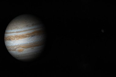 Jüpiter gezegeni ve Callisto uydusu uzayda dönüyor. 3d hazırlayıcı