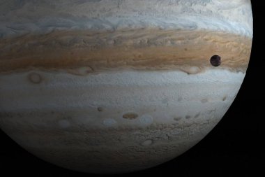Jupiter planet and Ganymede in the outer space. 3d render clipart