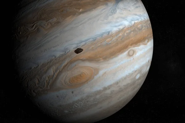 Uydu Amalthea, Jüpiter 5, Jüpiter gezegeninin yörüngesinde. 3d hazırlayıcı