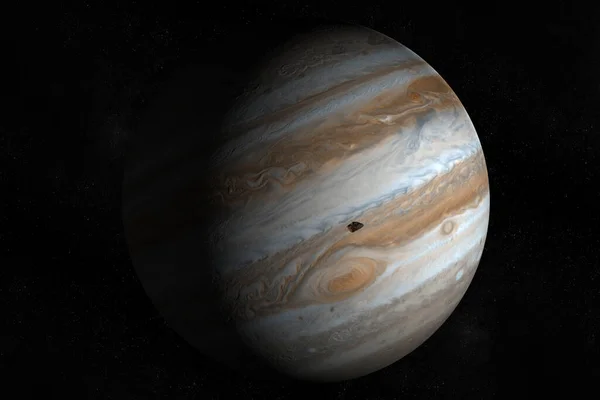 Uydu Amalthea, Jüpiter 5, Jüpiter gezegeninin yörüngesinde. 3d hazırlayıcı
