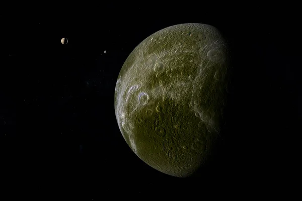 Дион Луна Сатурна Вращается Открытом Космосе Render — стоковое фото