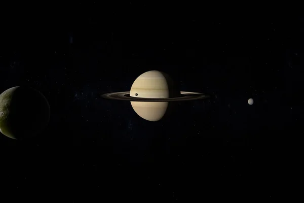 Дион Энцелад Мимас Вращаются Вокруг Планеты Сатурн Render — стоковое фото