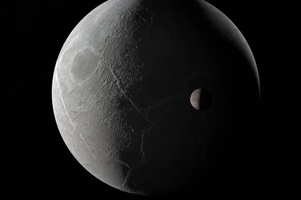 在外太空环绕矮行星厄里斯运行的多疑症 3D渲染 — 图库照片