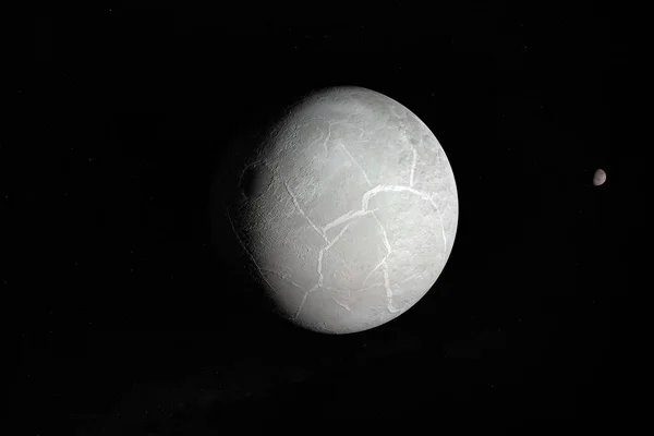 Dysnomia dış uzayda cüce gezegen Eris 'in yörüngesinde dönüyor. 3d hazırlayıcı