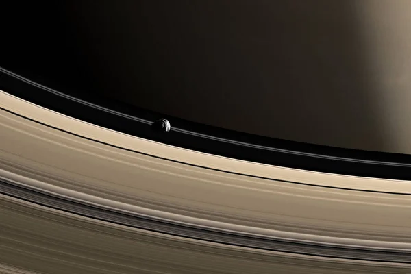 Epimetheus Inner Satellite Saturn Orbiting Saturn Rings Render — Stock Photo, Image