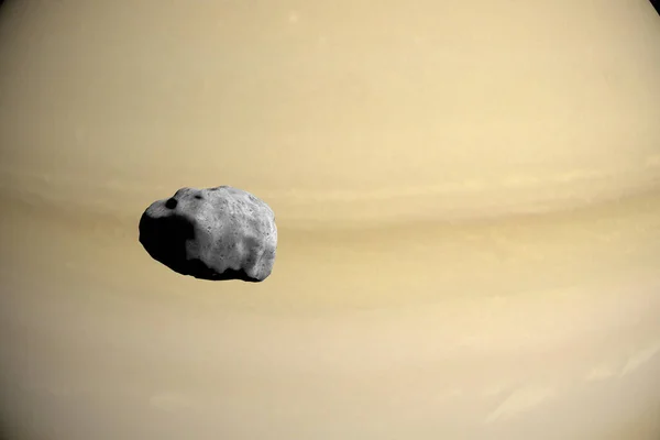 爱庇墨透斯围绕土星公转3D渲染 — 图库照片