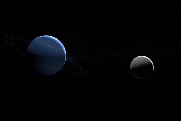 厄里斯矮行星在外太空接近海王星的轨道3D渲染 — 图库照片