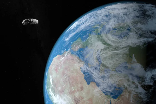 Dünya gezegeninin yakınından geçen Eros asteroidi. 3d hazırlayıcı