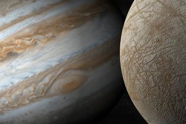 Europa Satellite Jupiter Planet Rotation Outer Space Render – stockfoto