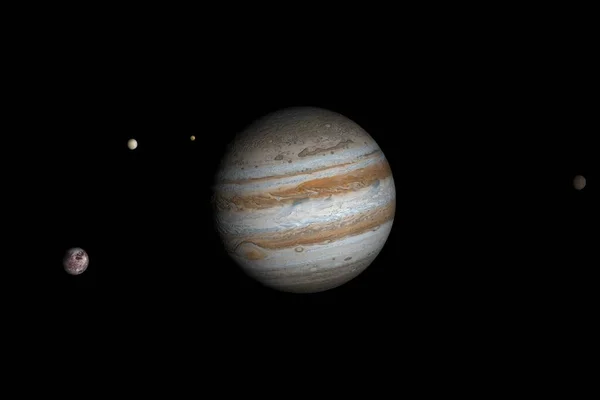 Pianeta Giove Satelliti Galilei Orbitanti Rendimento — Foto Stock