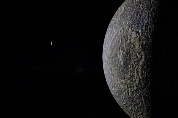 Superficie Mimas Luna Saturno Orbita Nello Spazio Esterno Rendimento — Foto Stock