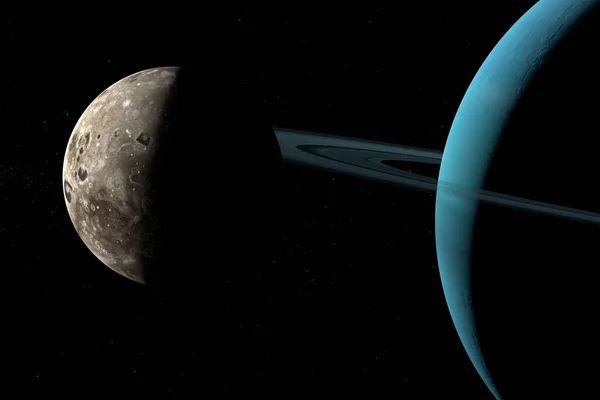 Luna Oberon Orbita Intorno Pianeta Urano Nello Spazio Esterno Rendimento — Foto Stock