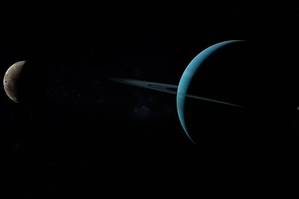Satelitul Oberon Orbitează Jurul Planetei Uranus Spațiul Cosmic Redare — Fotografie, imagine de stoc