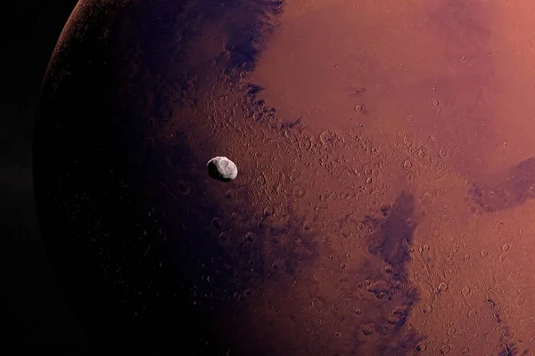 Mars gezegeninin yörüngesinde dönen Phobos uydusu. 3d hazırlayıcı