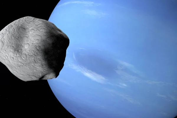 在海王星行星周围运行的卫星普洛特斯 3D渲染 — 图库照片