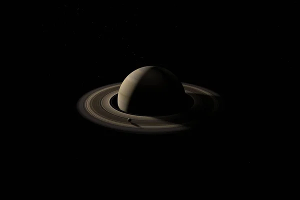 Satürn gezegeninin halkalarının yörüngesinde dönen uydu ya da ay. 3d hazırlayıcı