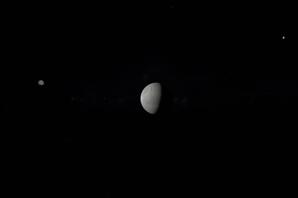 Тетис Рея Диона Спутники Сатурна Открытом Космосе Рендеринг — стоковое фото