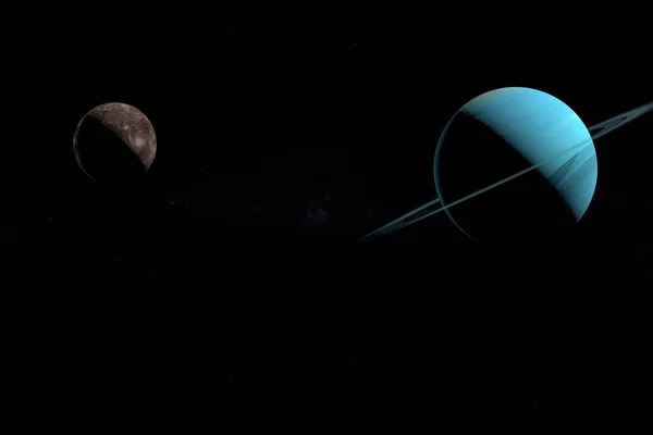티타니아달은 공간에서 천왕성 주위를 있습니다 — 스톡 사진
