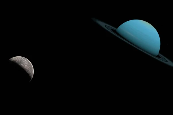 Satélite Umbriel Orbitando Alrededor Del Planeta Urano Espacio Exterior Renderizar — Foto de Stock