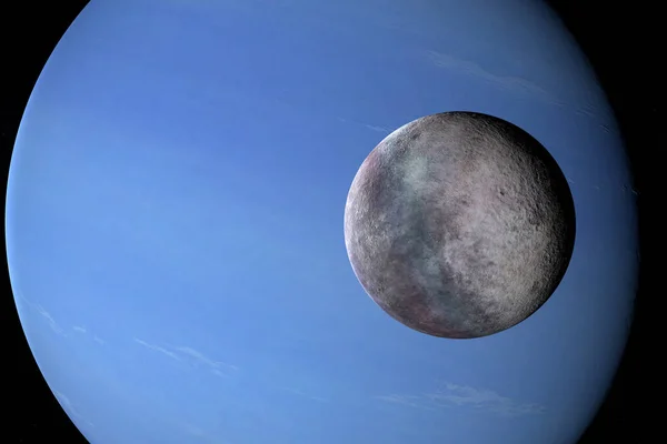 Тритон Вращается Вокруг Планеты Нептун Ретроградной Орбите Рендеринг — стоковое фото