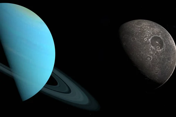 Луна Умбриэль Вращается Вокруг Планеты Уран Открытом Космосе Рендеринг — стоковое фото