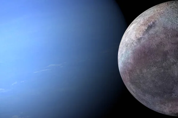 卫星梯形 海王星的卫星 围绕海王星行星运行 3D渲染 — 图库照片
