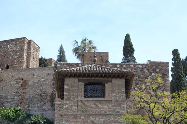 Nasrid Torn Och Väggar Monument Alcazaba Malaga Spanien — Stockfoto