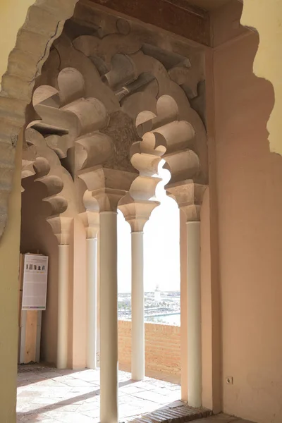 Multifoil Arcos Estilo Nasrid Antigo Palácio Muçulmano Alcazaba Málaga — Fotografia de Stock