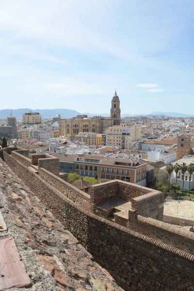 Malaga Katedrális Város Kilátó Alcazaba Malaga Spanyolország — Stock Fotó