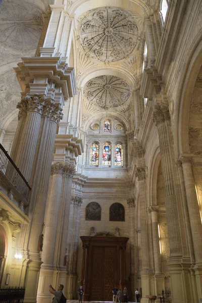 Vista Grandes Pilares Bóvedas Interior Catedral Málaga Málaga España — Foto de Stock