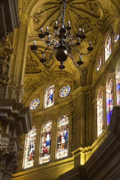 Vetrate Volte Lampada All Interno Della Cattedrale Malaga Spagna — Foto Stock