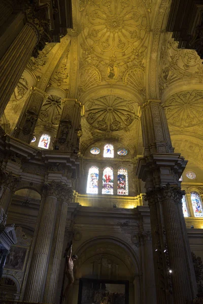 Cristo Crocifisso Nella Cattedrale Malaga Con Vetrate Volte Spagna — Foto Stock