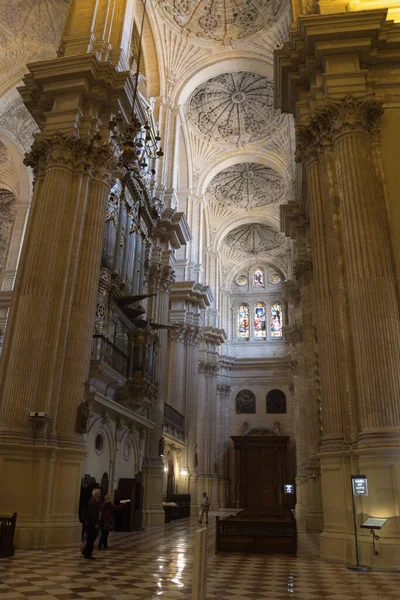 Malaga Katedrali 'nin içindeki büyük sütunlar ve mahzenler, Malaga, İspanya