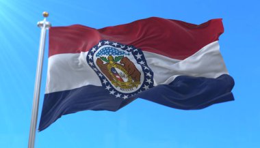 Amerikan bayrağı Missouri, Birleşik Devletler bölgesi, rüzgarda sallanıyor.