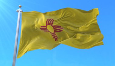 Flag of american state of New Mexico, region of the United States, waving at wind clipart