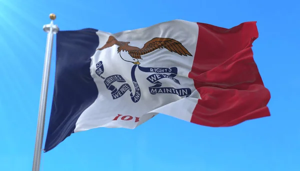 Flaga Amerykańskiego Stanu Iowa Region Stanów Zjednoczonych Machająca Wiatrem — Zdjęcie stockowe