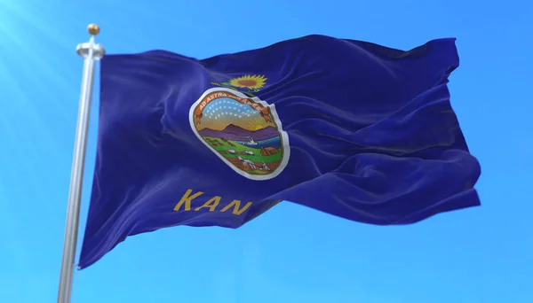 Bandera Del Estado Americano Kansas Región Los Estados Unidos Ondeando — Foto de Stock