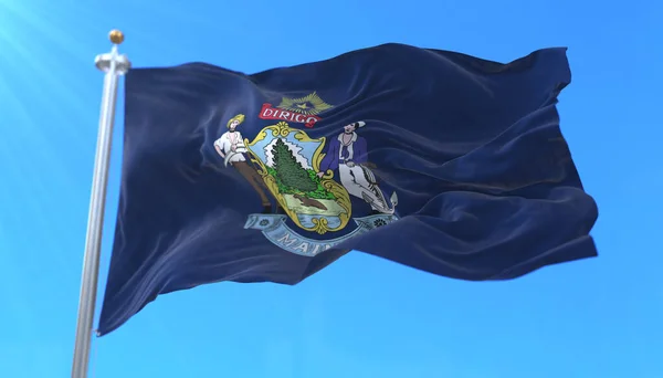 Bandera Del Estado Americano Maine Región Los Estados Unidos Ondeando — Foto de Stock