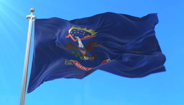 Amerika Birleşik Devletleri Nin Kuzey Dakota Eyaletinin Bayrağı Rüzgarda Sallanıyor — Stok fotoğraf
