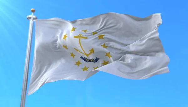 Amerika 'nın Rhode Island eyaleti bayrağı, Amerika Birleşik Devletleri bölgesi, rüzgarda sallanıyor.