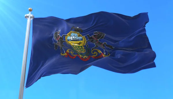 Amerikan bayrağı Pensilvanya, Birleşik Devletler bölgesi, rüzgarla dalgalanan