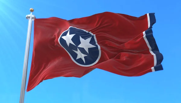Amerika Birleşik Devletleri 'nin Tennessee eyaletinin bayrağı, rüzgarda sallanıyor.