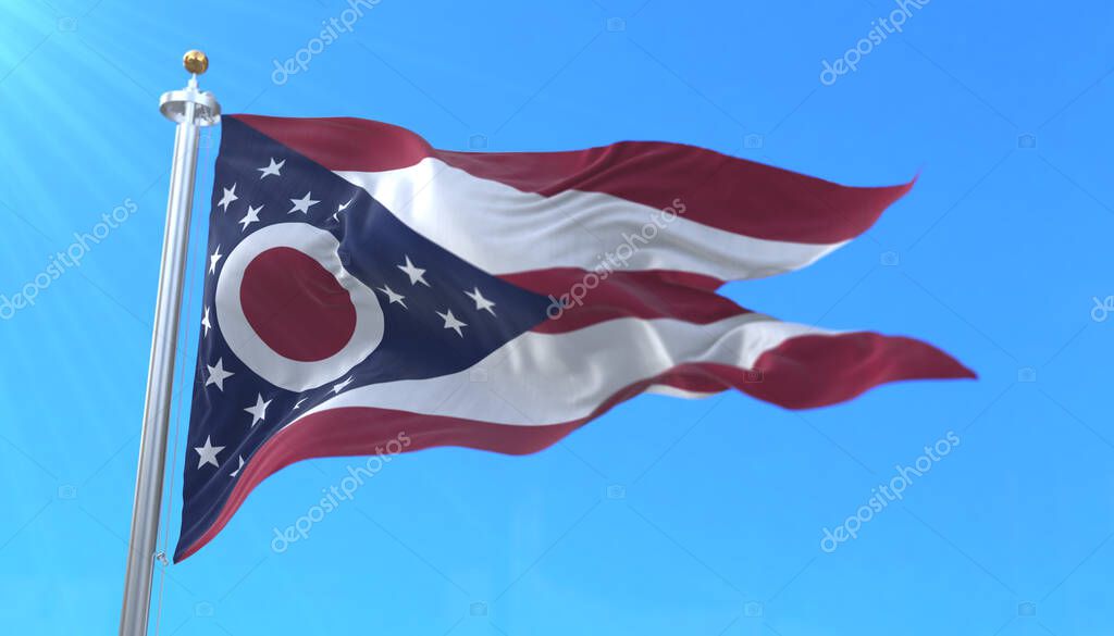 Flag of american state of Ohio, region of the United States of America, waving at wind