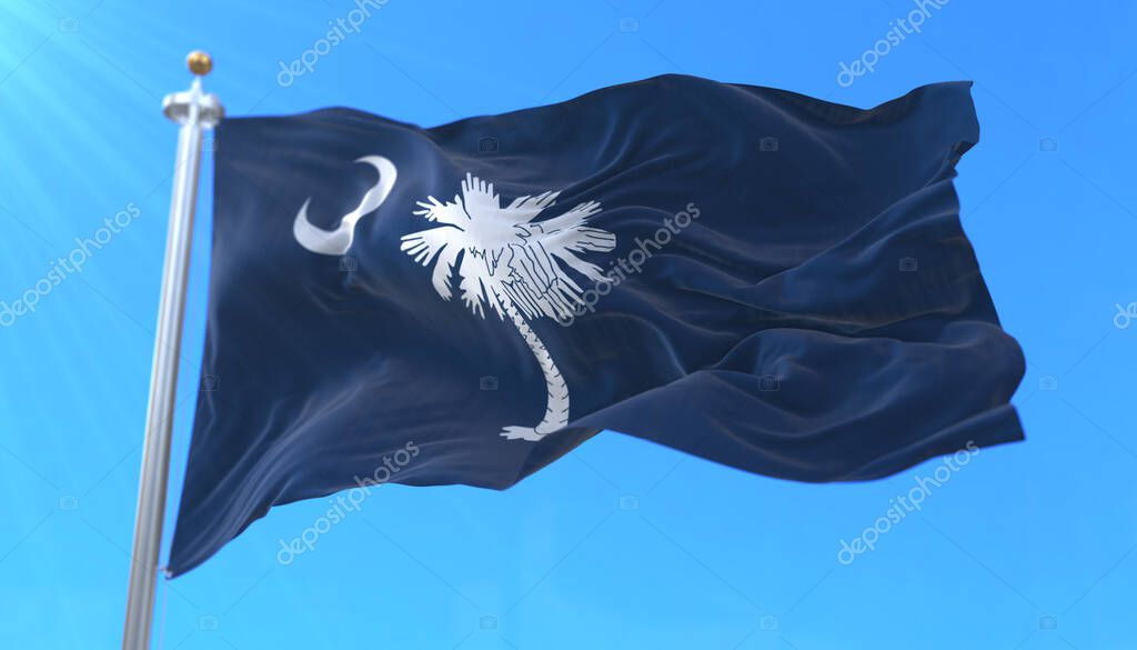 Flag of american state of South Carolina, region of the United States, waving at wind